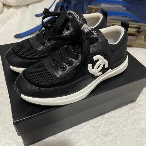 Chanel 21’ Mesh Lycra Suede interlocking cc logo sneakers SZ 38 - Picture 1 of 4